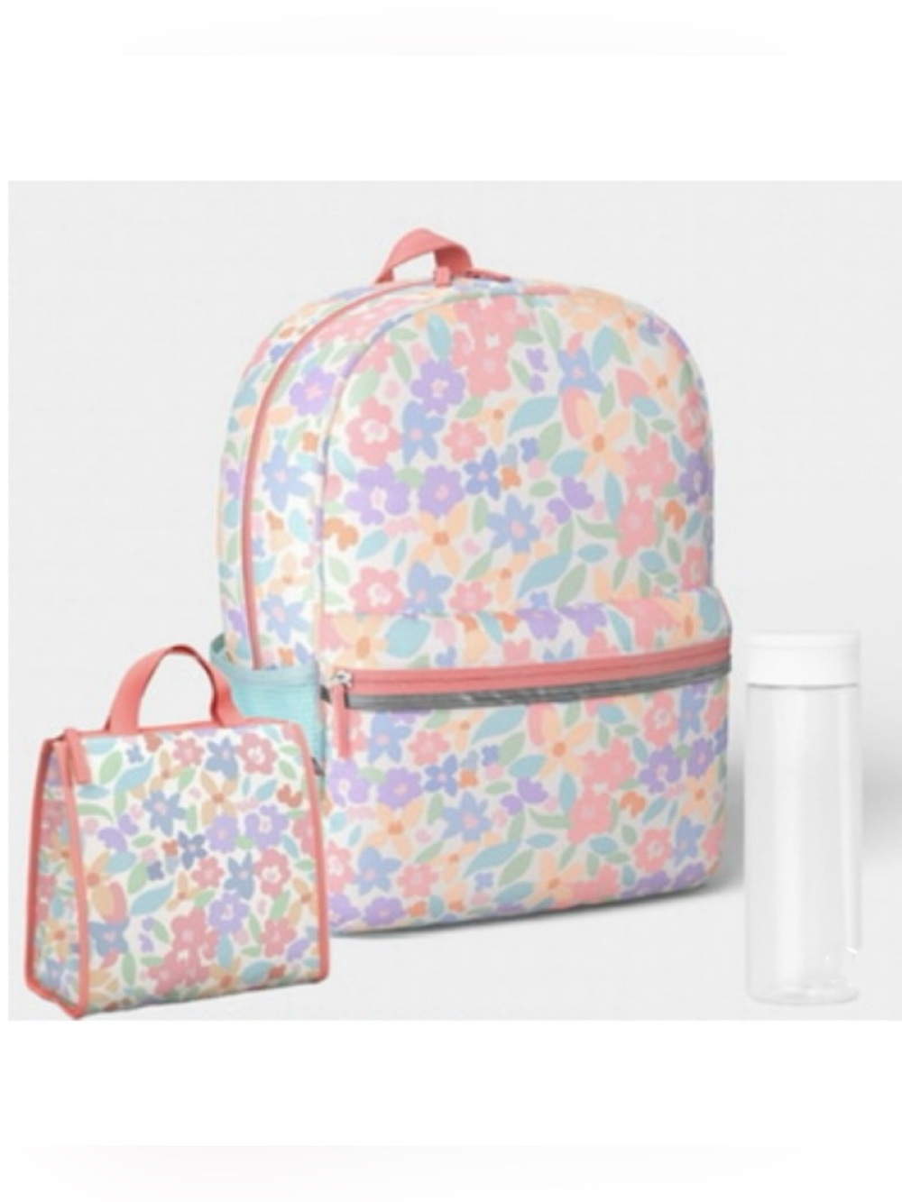 Kids Women’s Multi Colored Floral Printed Backpack Water Bottle Lunch Bag Sets